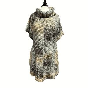 ii SISTERS Sweater Multi Color Cowl Neck Knit Short Sleeve Tunic Dress Size Larg